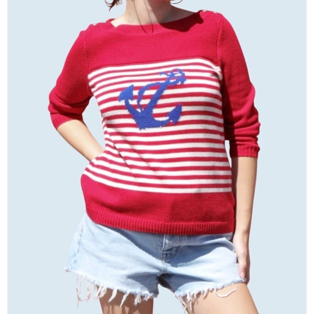 Talbots Boat Neck Nautical Sailing Themed Sweater Size Small